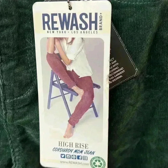 Rewash Green High Rise Corduroy Mom Jeans NWT - Size 1/25 - Picture 3 of 5
